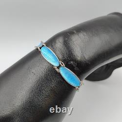 David Andersen Norway Sterling Silver 925 Blue Enamel Panel Small Bracelet 5.75