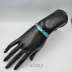 David Andersen Norway Sterling Silver 925 Blue Enamel Panel Small Bracelet 5.75