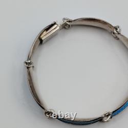 David Andersen Norway Sterling Silver 925 Blue Enamel Panel Small Bracelet 5.75