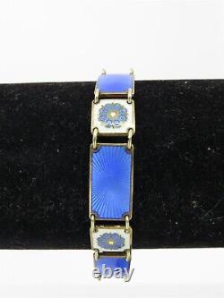 David Andersen Norway Sterling Silver w Gold Wash & Blue Enamel Link Bracelet