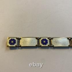 David Andersen Norway Vintage Sterling White & Blue Enamel Flower Bracelet