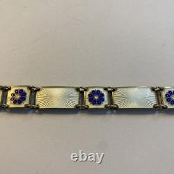 David Andersen Norway Vintage Sterling White & Blue Enamel Flower Bracelet