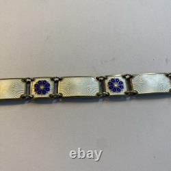 David Andersen Norway Vintage Sterling White & Blue Enamel Flower Bracelet