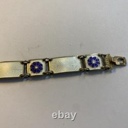 David Andersen Norway Vintage Sterling White & Blue Enamel Flower Bracelet