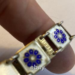 David Andersen Norway Vintage Sterling White & Blue Enamel Flower Bracelet
