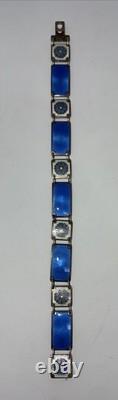 David-Andersen Sterling Silver 925 Blue Enamel Panel Link Bracelet 7in