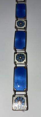 David-Andersen Sterling Silver 925 Blue Enamel Panel Link Bracelet 7in