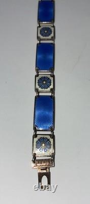 David-Andersen Sterling Silver 925 Blue Enamel Panel Link Bracelet 7in