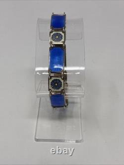 David-Andersen Sterling Silver 925 Blue Enamel Panel Link Bracelet 7in