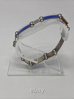David-Andersen Sterling Silver 925 Blue Enamel Panel Link Bracelet 7in