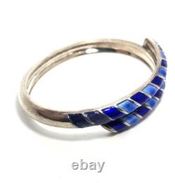 David Andersen Sterling Silver Norway Blue Guilloche Enamel bypass bracelet