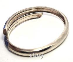 David Andersen Sterling Silver Norway Blue Guilloche Enamel bypass bracelet