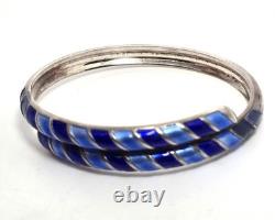 David Andersen Sterling Silver Norway Blue Guilloche Enamel bypass bracelet