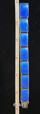 David Anderson Blue Enamel 7 panel Sterling silver bracelet made in Norway
