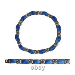 David Anderson Blue & White Enamel Gilt Sterling Necklace & Bracelet
