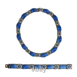 David Anderson Blue & White Enamel Gilt Sterling Necklace & Bracelet