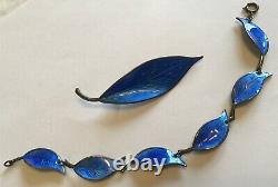 David Anderson Norway Signed Sterling Silver Blue Enamel Bracelet & Brooch