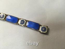 David Anderson Norway Sterling silver link bracelet guilloche blue white enamel