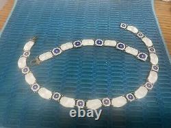 David Anderson, Sterling Silver Blue & White Enameled Necklace & Bracelet, Norway