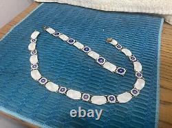 David Anderson, Sterling Silver Blue & White Enameled Necklace & Bracelet, Norway