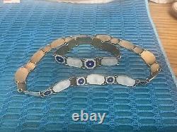 David Anderson, Sterling Silver Blue & White Enameled Necklace & Bracelet, Norway