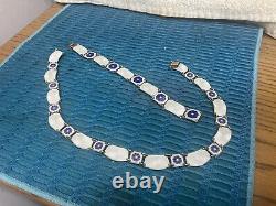 David Anderson, Sterling Silver Blue & White Enameled Necklace & Bracelet, Norway