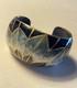 David Kuo Champleve Blue White Gold Cobalt Inside Enamel Peacock Cuff Bracelet