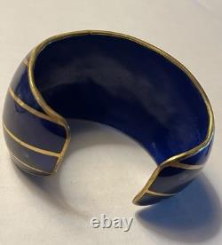 David Kuo Champleve Blue White Gold Cobalt inside Enamel Peacock Cuff Bracelet