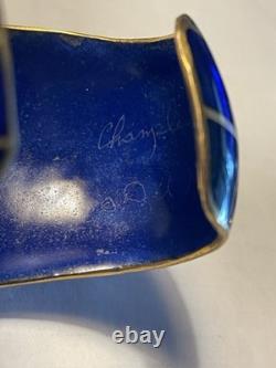 David Kuo Champleve Blue White Gold Cobalt inside Enamel Peacock Cuff Bracelet