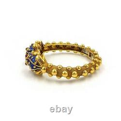 David Webb Frog 18K Yellow Gold Ruby Blue Enamel Bangle Bracelet Retail $19,500