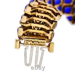 David Webb Platinum & 18K Yellow Gold Blue Enamel with Diamond Bracelet 2.30cttw