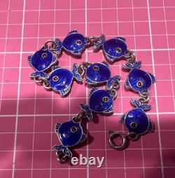 Denmark Volmer Bahner Sterling Silver Nautical Blue Enamel Fish Bracelet 6.1/2