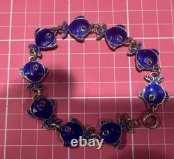 Denmark Volmer Bahner Sterling Silver Nautical Blue Enamel Fish Bracelet 6.1/2