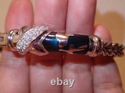 Designer heavy Soho all gold 18k blue enameled 0.4ct diamond bracelet 31.8g
