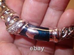 Designer heavy Soho all gold 18k blue enameled 0.4ct diamond bracelet 31.8g
