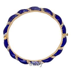 Diamond Blue Enamel 18KYG Hinged Vintage Bangle Bracelet