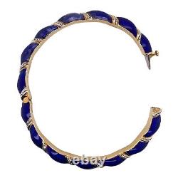 Diamond Blue Enamel 18KYG Hinged Vintage Bangle Bracelet