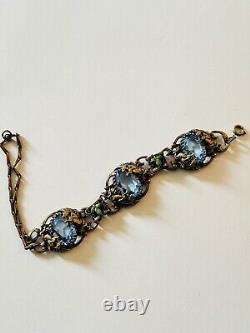 Dragon Bracelet VTG Victorian Revival Bronze Blue Crystal Rhinestone Enamel Rare
