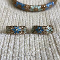 Dyadema Sterling Silver 925 Filigree Vermeil Blue Enamel Bangle/ Earring Set