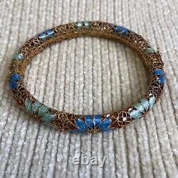 Dyadema Sterling Silver 925 Filigree Vermeil Blue Enamel Bangle/ Earring Set