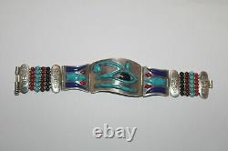 EGYPTIAN HORUS EYE RED CORAL-Lapis Turquoise Agate Silver Enamel Bracelet Cuff