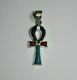 Egyptian Key Life Protector Red Coral-lapis Turquoise Agate Silver Enamel Amulet
