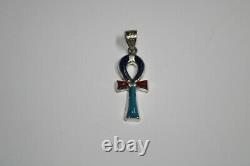 EGYPTIAN KEY LIFE PROTECTOR RED CORAL-Lapis Turquoise Agate Silver Enamel Amulet
