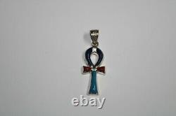 EGYPTIAN KEY LIFE PROTECTOR RED CORAL-Lapis Turquoise Agate Silver Enamel Amulet