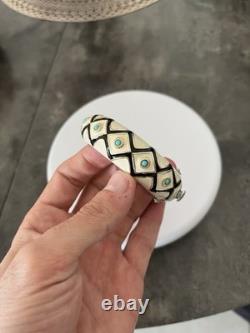 EMA Sterling Silver & Gold Tone Enamel Bangle Bracelet