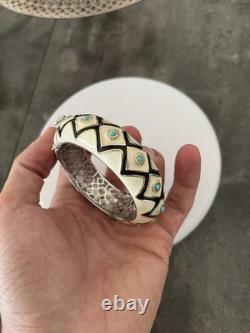 EMA Sterling Silver & Gold Tone Enamel Bangle Bracelet