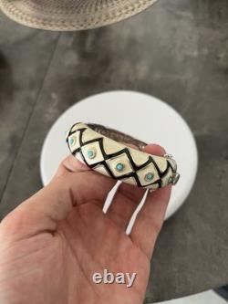 EMA Sterling Silver & Gold Tone Enamel Bangle Bracelet