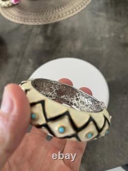 EMA Sterling Silver & Gold Tone Enamel Bangle Bracelet