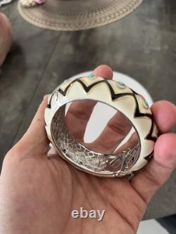 EMA Sterling Silver & Gold Tone Enamel Bangle Bracelet