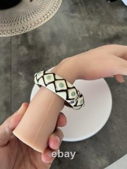 EMA Sterling Silver & Gold Tone Enamel Bangle Bracelet